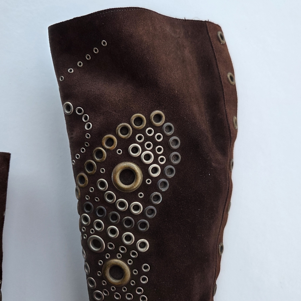 Dolce & Gabbana Brown Suede Butterfly Rivet Heeled Boots Size 39 - Picture 5 of 16